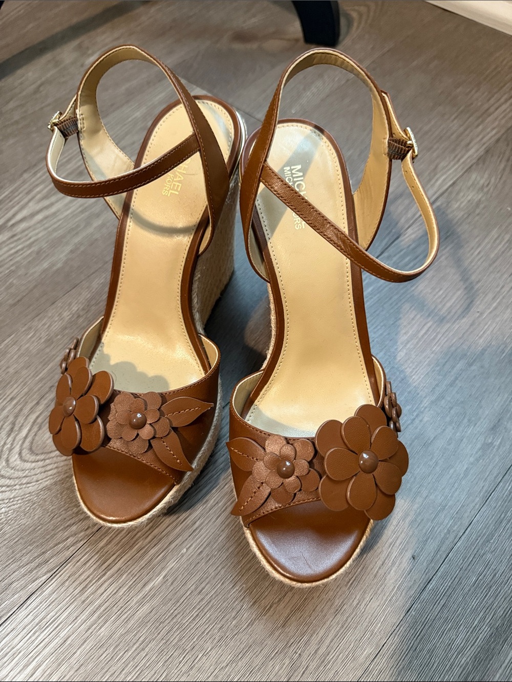 Michael Kors Brown Floral Espadrille Wedge Sandals Size 8M